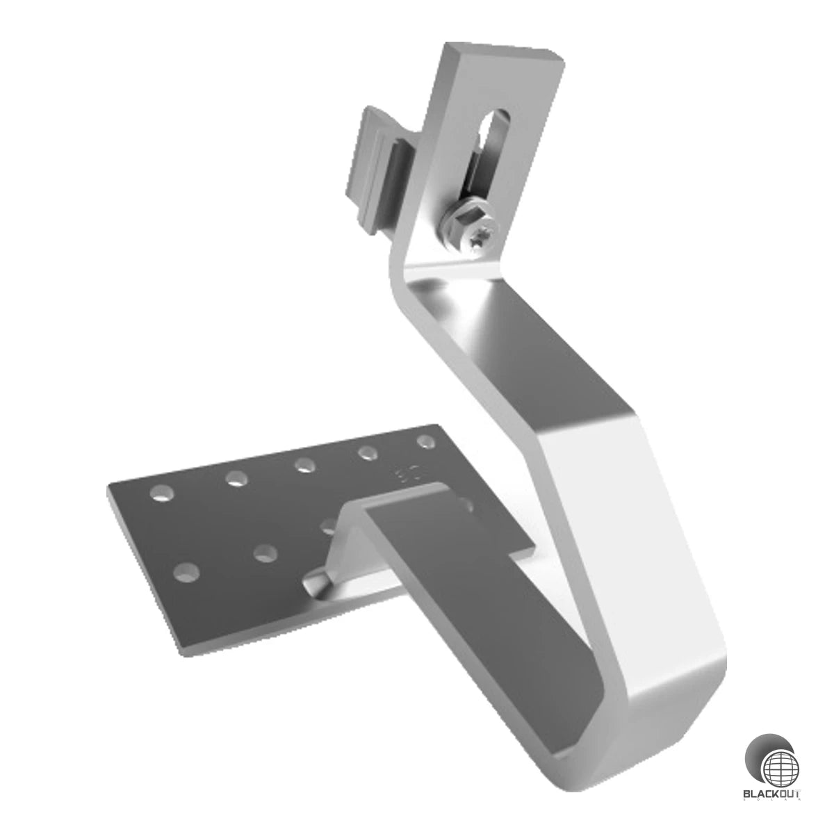 Geschweißter Edelstahl-Dachhaken mit symmetrischer Steganordnung (35 x 8 mm) für hohe Schneelasten. Dank drehbarem Multiadapter kompatibel mit Schletter ProLine und dem klassischen Baukastensystem.