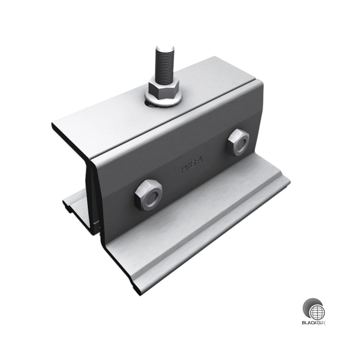 Aluminium-Solarhalter für die durchdringungsfreie Montage von PV-Modulen auf PREFALZ-Stehfalzdächern – flexibel einsetzbar dank vario-Ausführung.