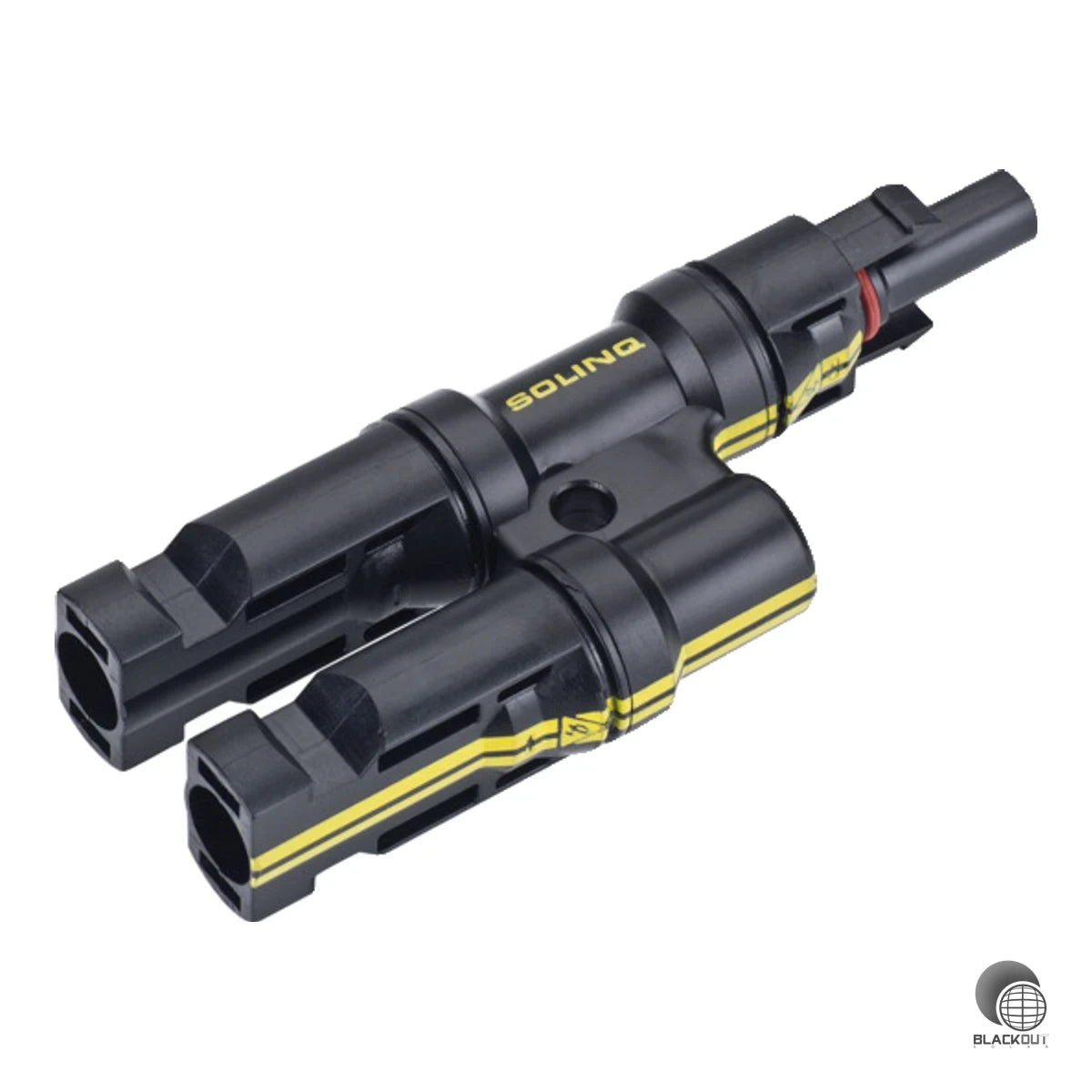 MC4-kompatibler Y-Verteiler in MMF-Ausführung (1x Female-Eingang, 2x Male-Ausgang) für die parallele Verschaltung von Solarmodulen. TÜV-zertifiziert mit IP68-Schutz, 1.000 V DC Nennspannung und 30 A Nennstrom.