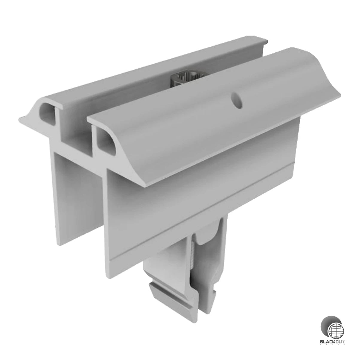 Flexible Modulmittelklemme für PV-Rahmenhöhen von 30 bis 50 mm – komplett vormontiert und kompatibel mit allen SL Rack RAIL-Systemen.
