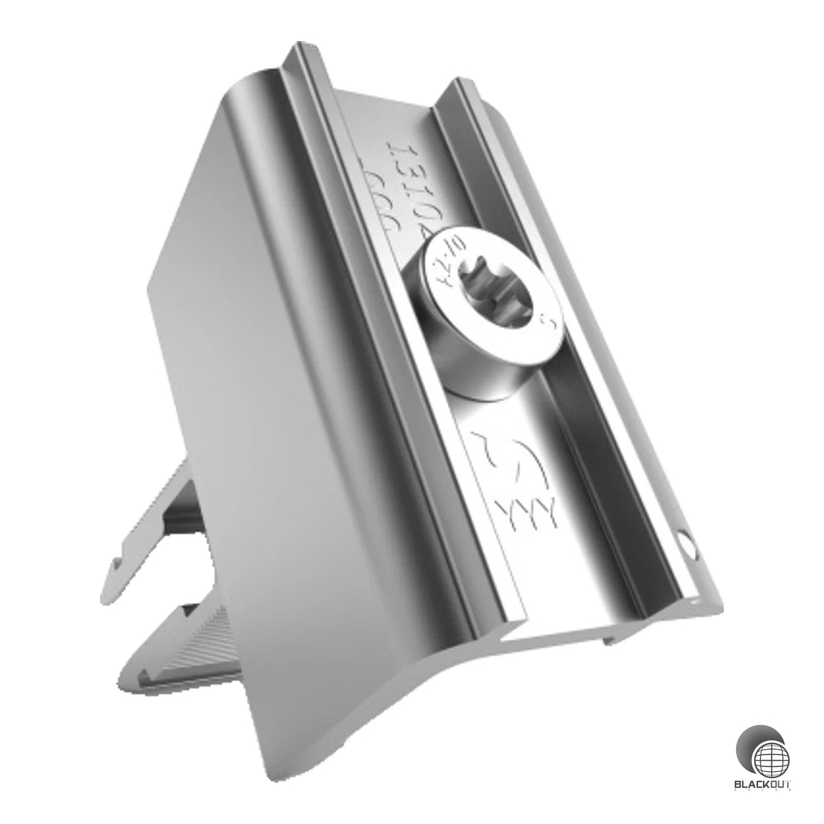 Universelle Endklemme aus Aluminium für PV-Module mit Rahmenhöhen von 30 bis 47 mm. Serienmäßig mit integriertem Erdungspin und Befestigungsmaterial.