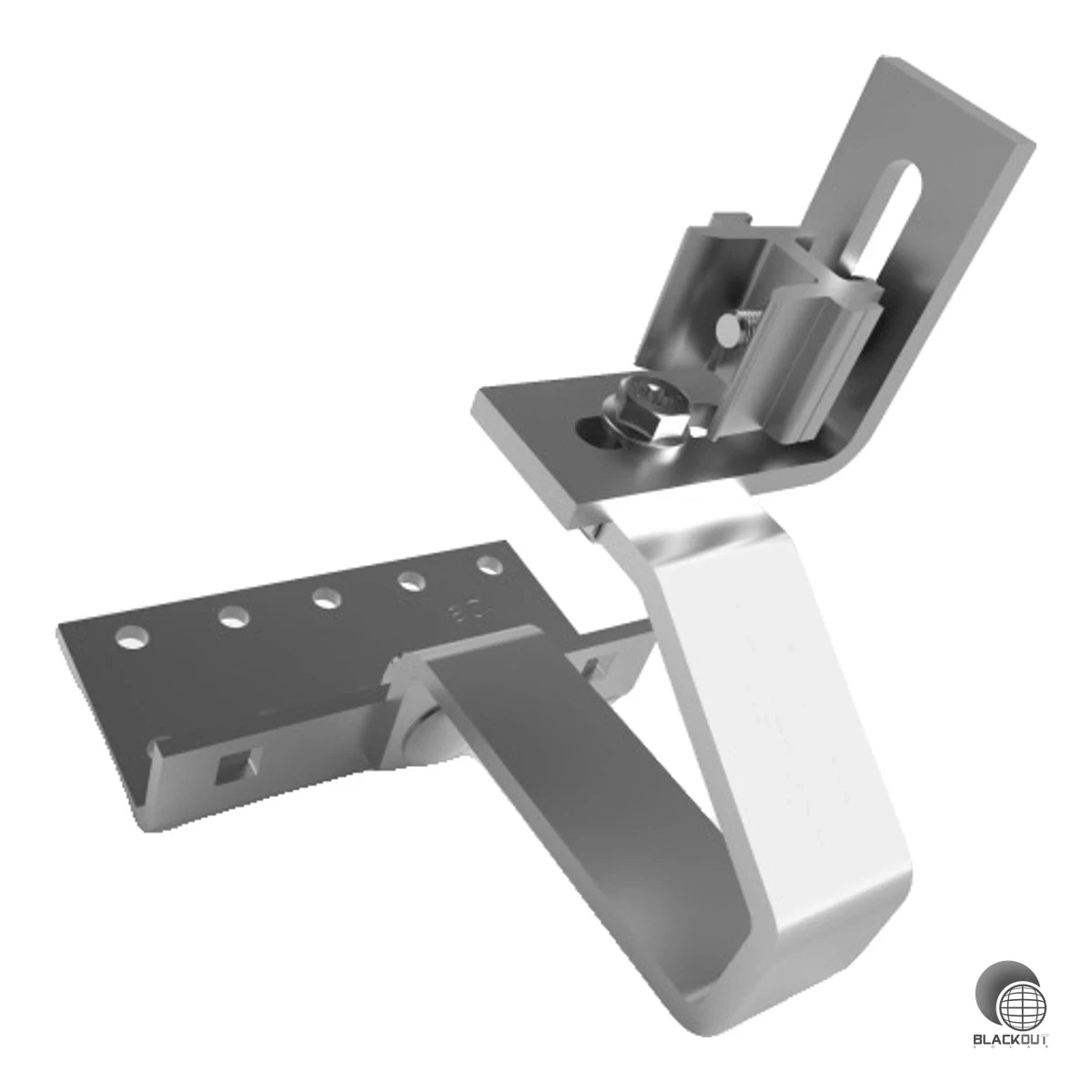 Universell verstellbarer Dachhaken aus rostfreiem Stahl (VA-Qualität) für die PV-Modulbefestigung auf Dachpfannendächern mit variablem Neigungswinkel von 10 bis 55°. Dank drehbarem Multiadapter kompatibel mit der Schletter ProLine-Serie und dem klassischen Schletter-Baukastensystem.