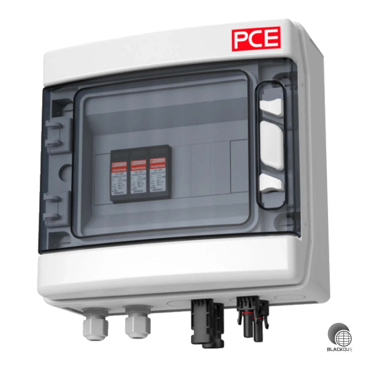 Fertig verdrahtete DC-Stringbox mit Blitzstrom- und Überspannungsschutz Typ 1+2 für PV-Anlagen mit 1 MPP-Tracker und bis zu 1000 V DC. Kompaktes Kunststoffgehäuse mit Schutzart IP54 und MC4-Steckverbindern.