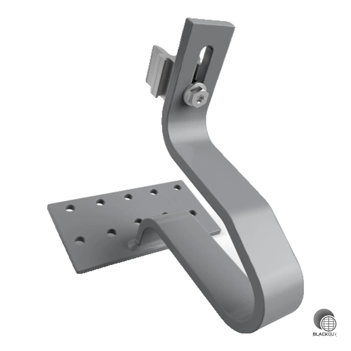 Verstellbarer Dachhaken für Schrägdächer mit Dachpfannen – mit drehbarem Multiadapter für die Kombination mit Schletter ProLine-Profilen und dem klassischen Baukastensystem. Neigungswinkel 10°–55°, vormontiert und sofort einsatzbereit.