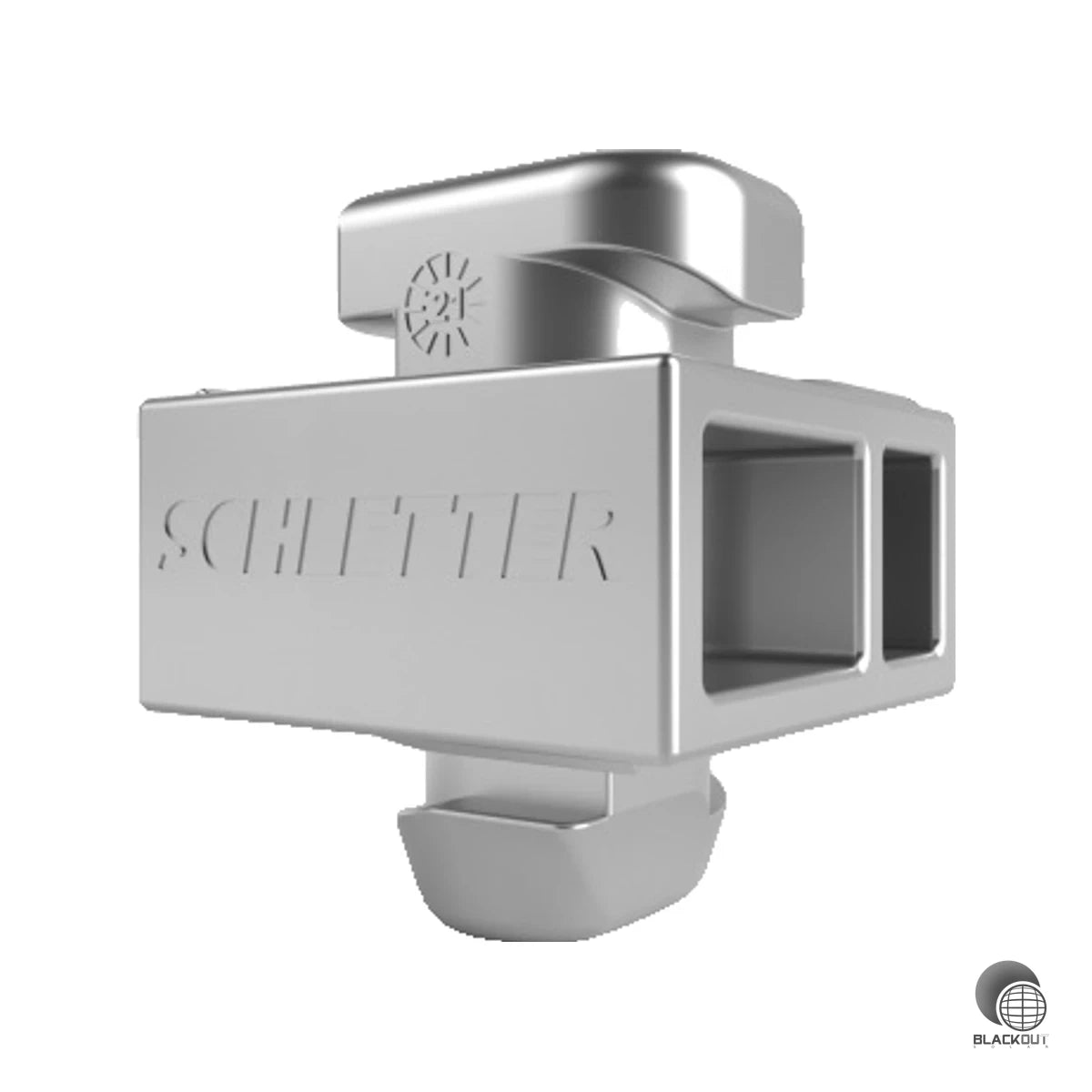Schnell montierbarer Kreuzschienenverbinder für das Schletter FixGrid Pro System — verbindet Querprofile per Bajonett-Verschluss ohne zusätzliches Werkzeug.
