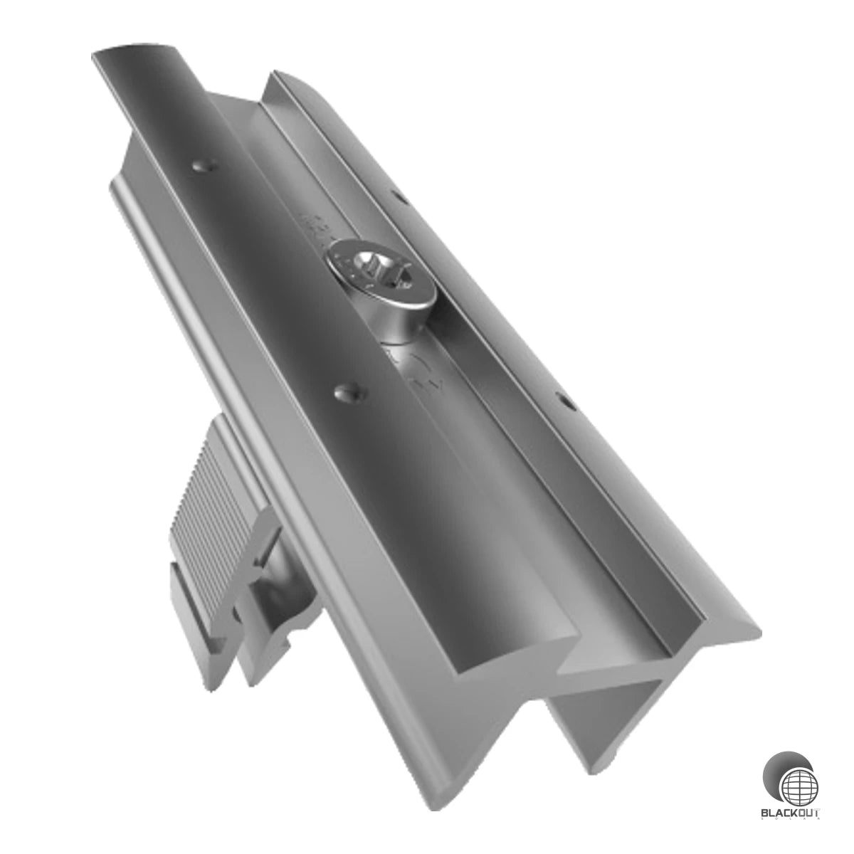 Aluminium-Mittelklemme des bewährten Schletter Rapid16-Systems für Modulrahmenhöhen von 30 bis 40 mm – mit integriertem Erdungspin und Befestigungsmaterial für schnelle, sichere Montage.