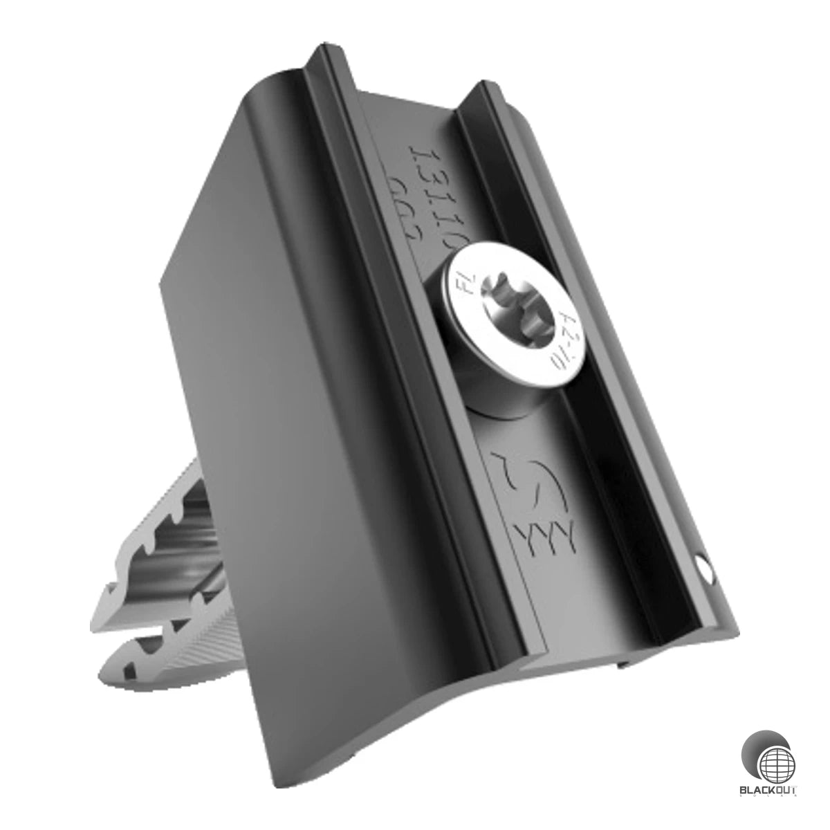 Aluminium-Endklemme für Modulrahmenhöhen von 40 bis 50 mm – mit integriertem Erdungspin und Befestigungsmaterial für schnelle, sichere Montage auf Schletter Modultragprofilen.