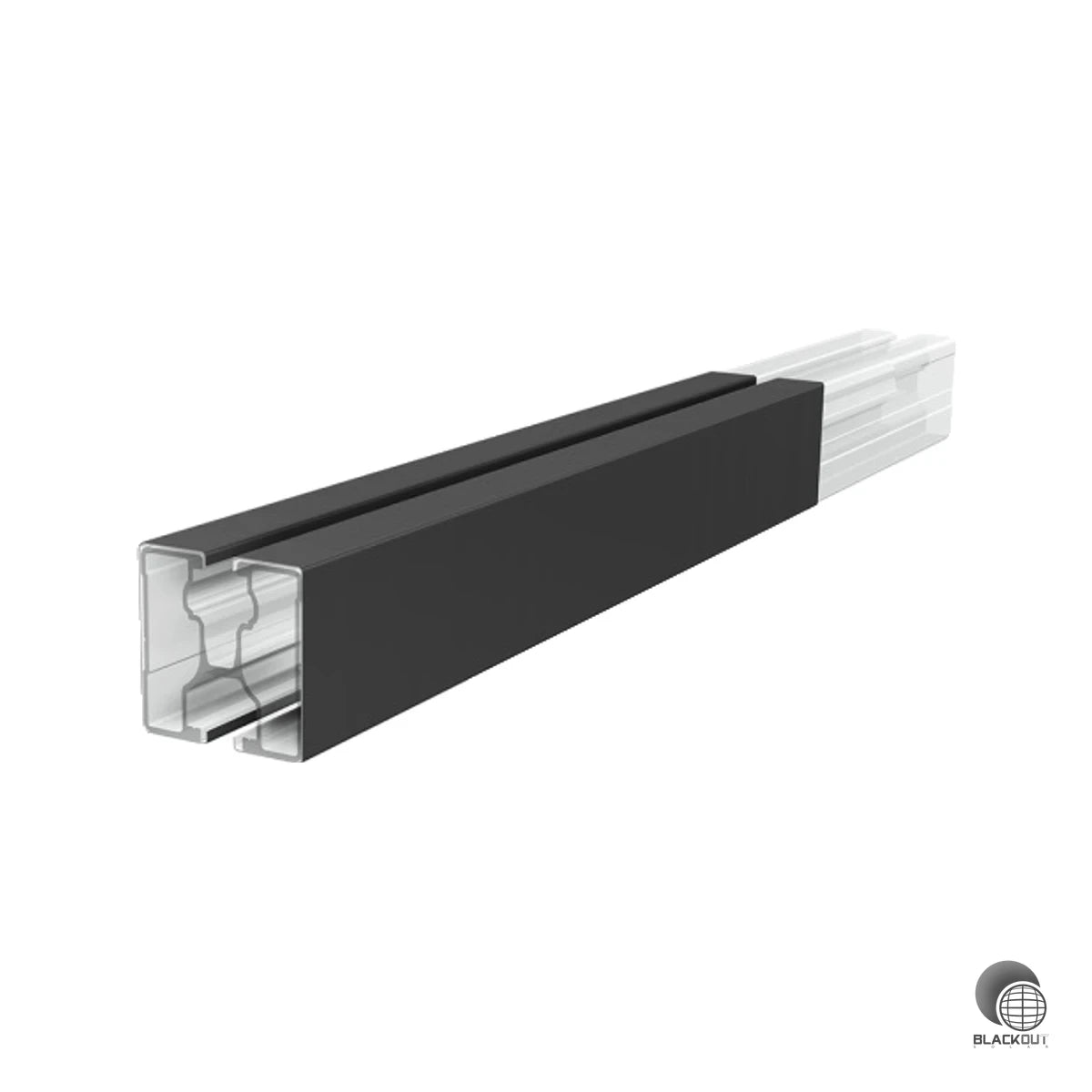 Schwarze Aluminium-Schienenabdeckung für die SL Rack RAIL 40 — für ein sauberes Full-Black-Erscheinungsbild der PV-Anlage, werkzeuglos montierbar.