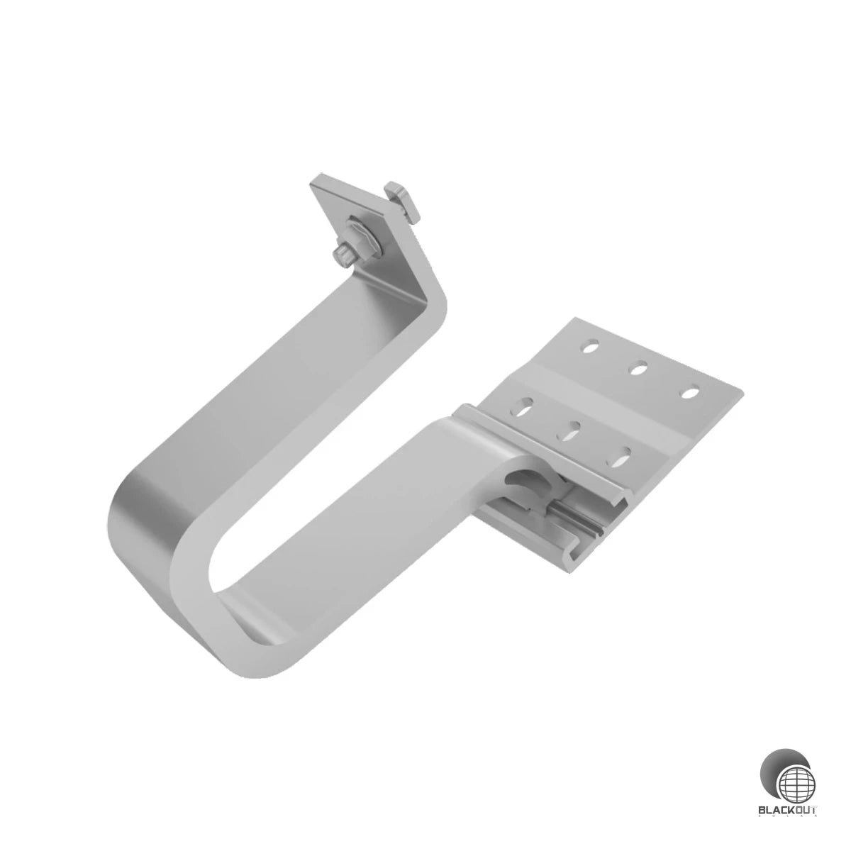 Zuverlässiger Aluminium-Dachhaken für die Befestigung der K2 SingleRail auf Ziegeleindeckungen — inkl. Hammerkopfschraube und Sperrzahnmutter für eine sichere Montage.