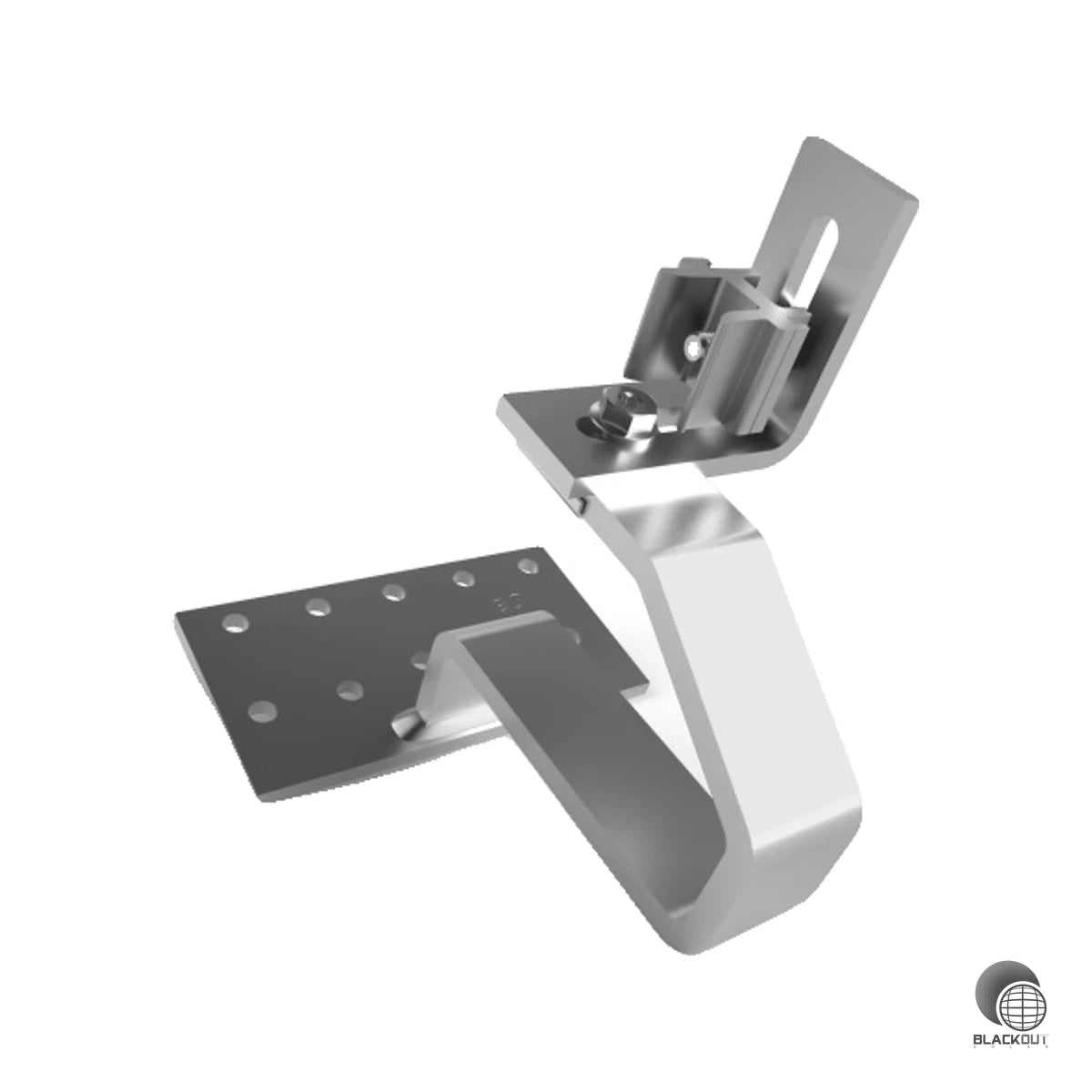 Robuster Edelstahl-Dachhaken für Dachpfannen mit symmetrischer Steganordnung und drehbarem Multiadapter — ausgelegt für hohe Schneelasten und vertikale Schienenmontage.