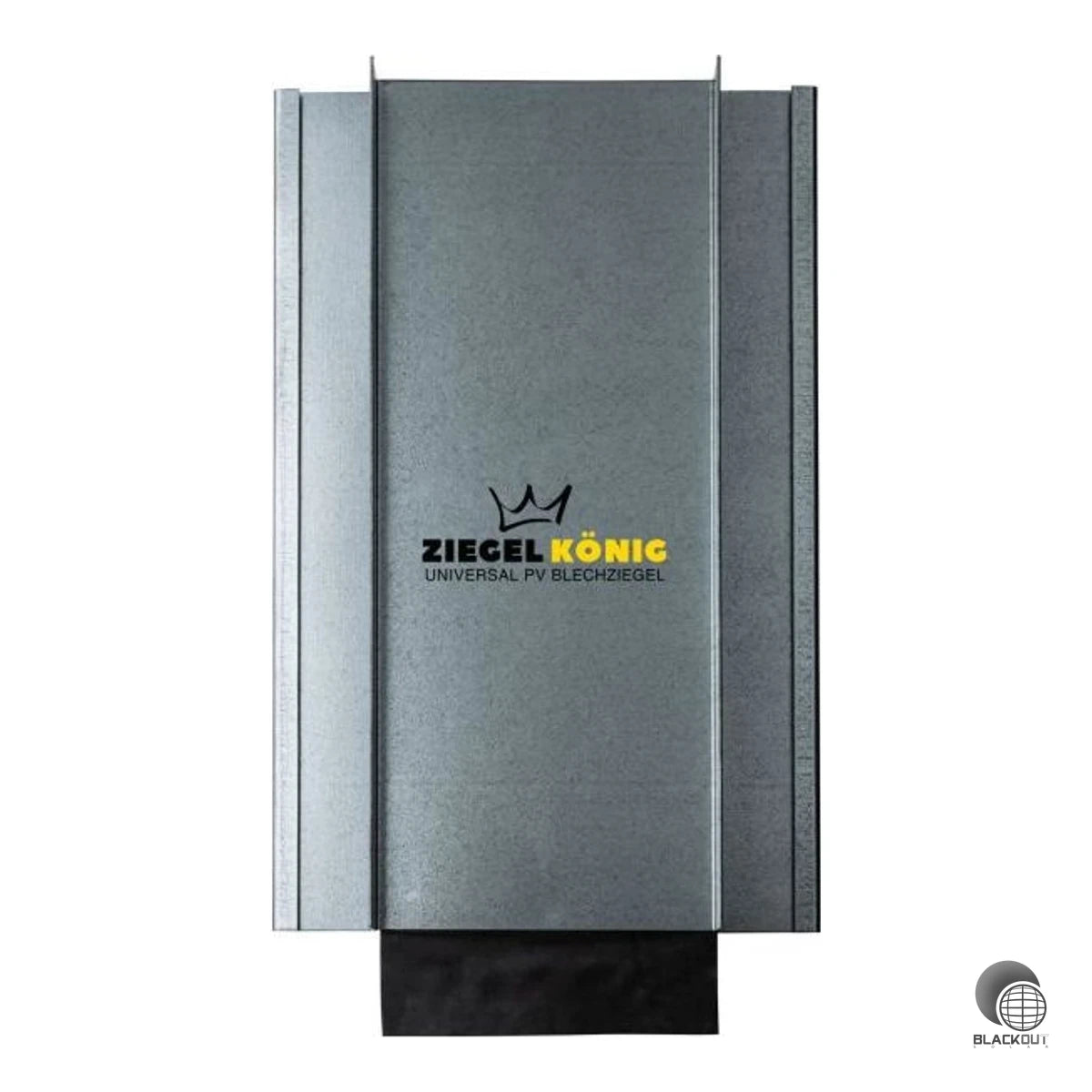 Universeller Metall-Ersatzziegel aus verzinktem Stahlblech mit Blei-Schürze für die sichere Installation von PV-Dachhaken – kompatibel mit 27 gängigen Ziegeltypen führender Hersteller wie Braas, Creaton und Wienerberger.