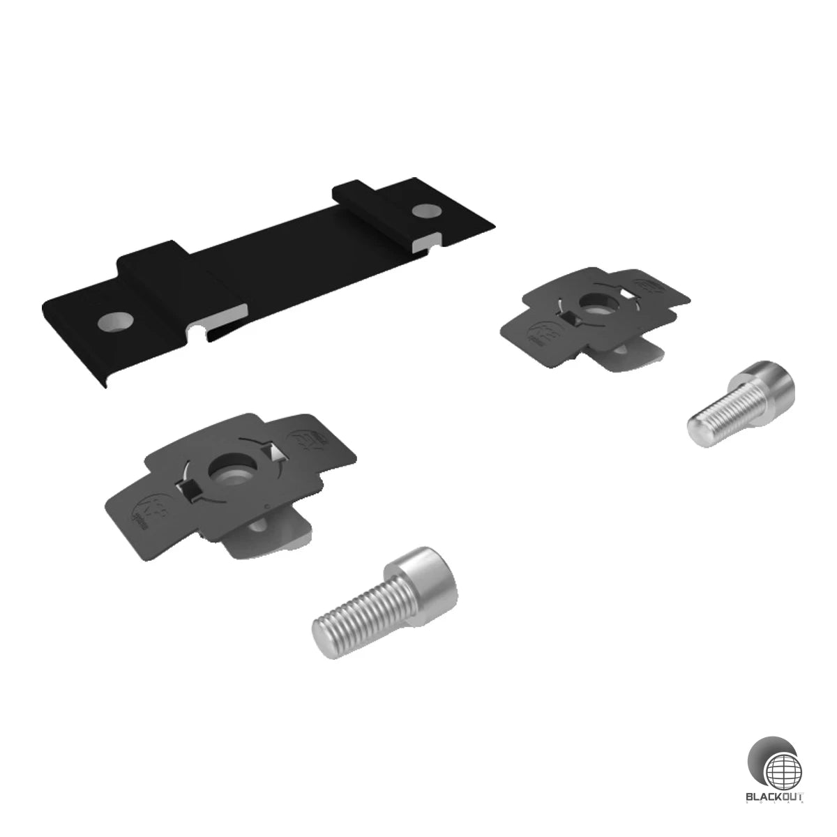 Verbindungsset zur flexiblen Befestigung der InsertionRail 2.0 an K2 Montageschienen. Dank außenliegender Verschraubung auch nach der Montage vertikal verschiebbar.