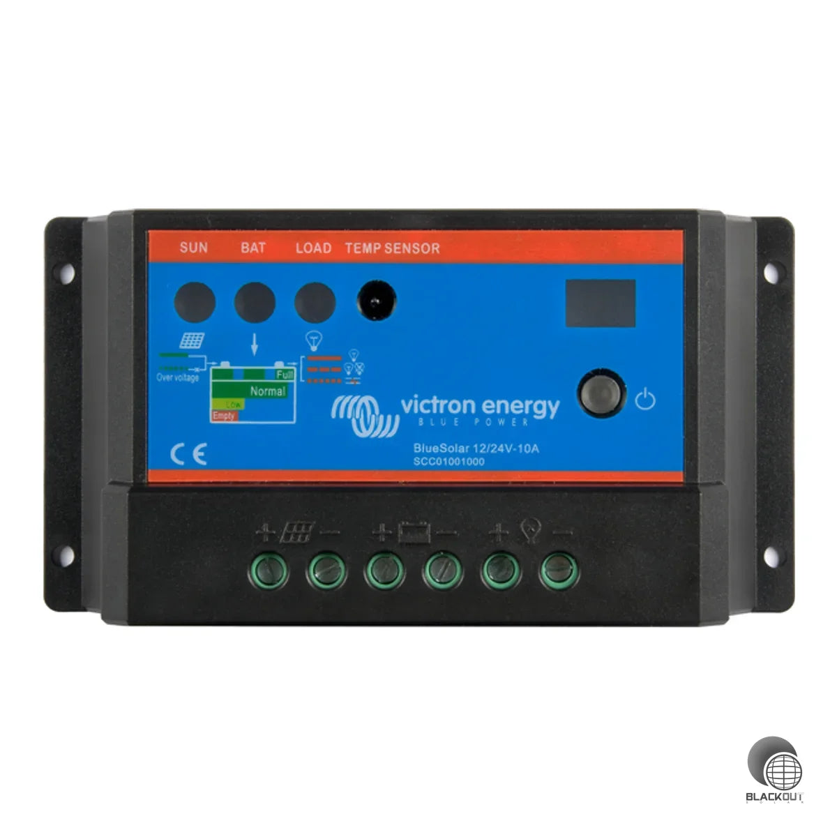 PWM-Solarladeregler von Victron Energy für 12/24V-Systeme mit 10 A Lade- und Laststrom. Kompakt, programmierbar und mit LED-Anzeige – ideal für kleine Inselanlagen.