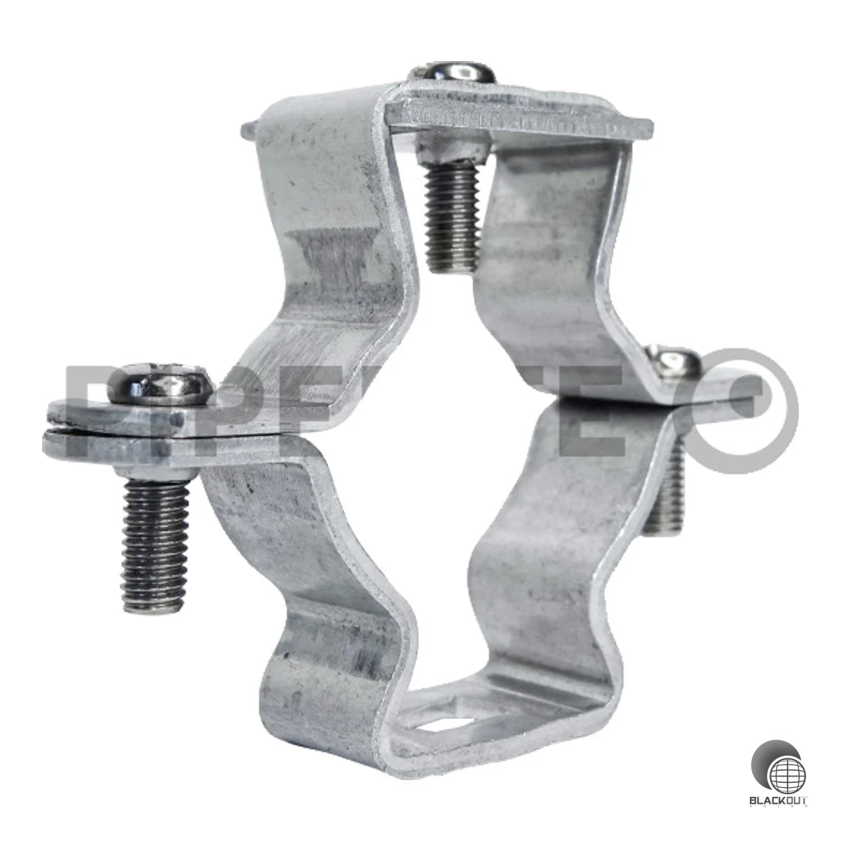 Geschlossene Aluminium-Rohrschelle für 32mm Rohre mit integrierter Erdungsklemme für den Potentialausgleich. Montage an Wand und Decke über Langloch, Befestigungsschrauben aus Edelstahl.