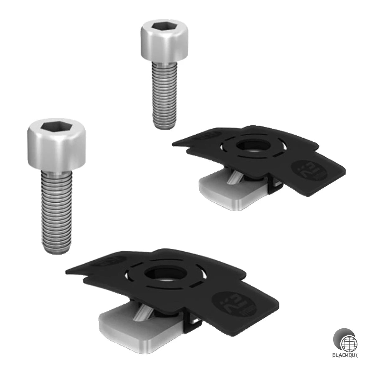 Fixierset zur sicheren Arretierung des MiniFive auf der MiniRail MK2. Enthält 2x Clip, 2x Einlegemutter, 2x Sicherungsring und 2x Zylinderkopfschraube M8x20 aus Edelstahl.