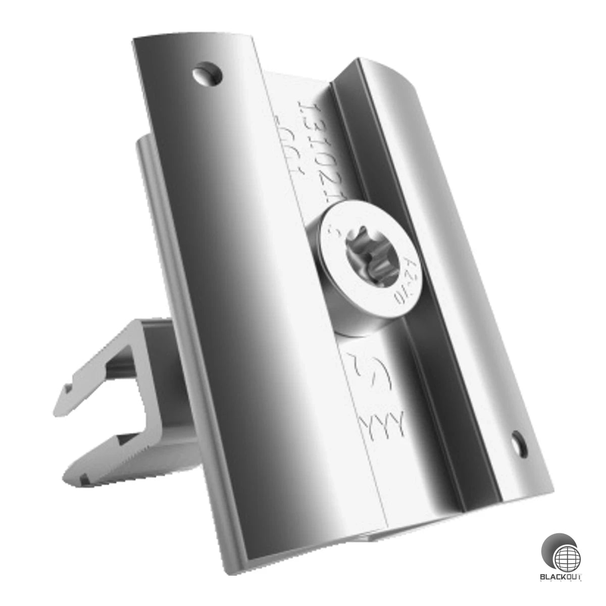 Aluminium-Mittelklemme für die variable Befestigung von PV-Modulen auf Montageschienen — passend für Rahmenhöhen von 30 bis 47 mm, mit Erdungspin und Befestigungsmaterial inklusive.