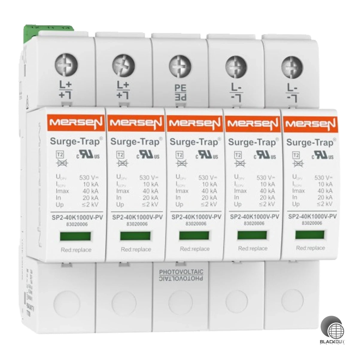 Typ-2-Überspannungsableiter für PV-Anlagen bis 1000 VDC mit 40 kA max. Ableitstoßstrom. Steckbares 5-poliges Modul mit Fernmeldekontakt und dynamisch-thermischer Abschaltung – ohne zusätzliche Vorsicherung einsetzbar.