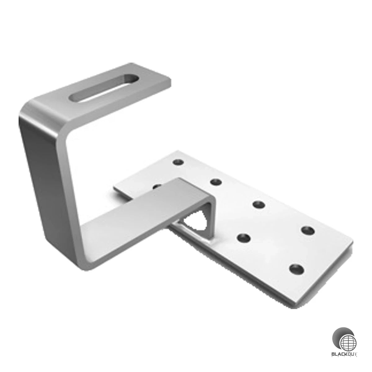 Robuster Edelstahl-Dachhaken für die Montage von K2 Schienensystemen auf Pfannenziegeldächern. Mit Langloch-Bügel für flexible SolidRail-Befestigung per Hammerkopfschraube M10.