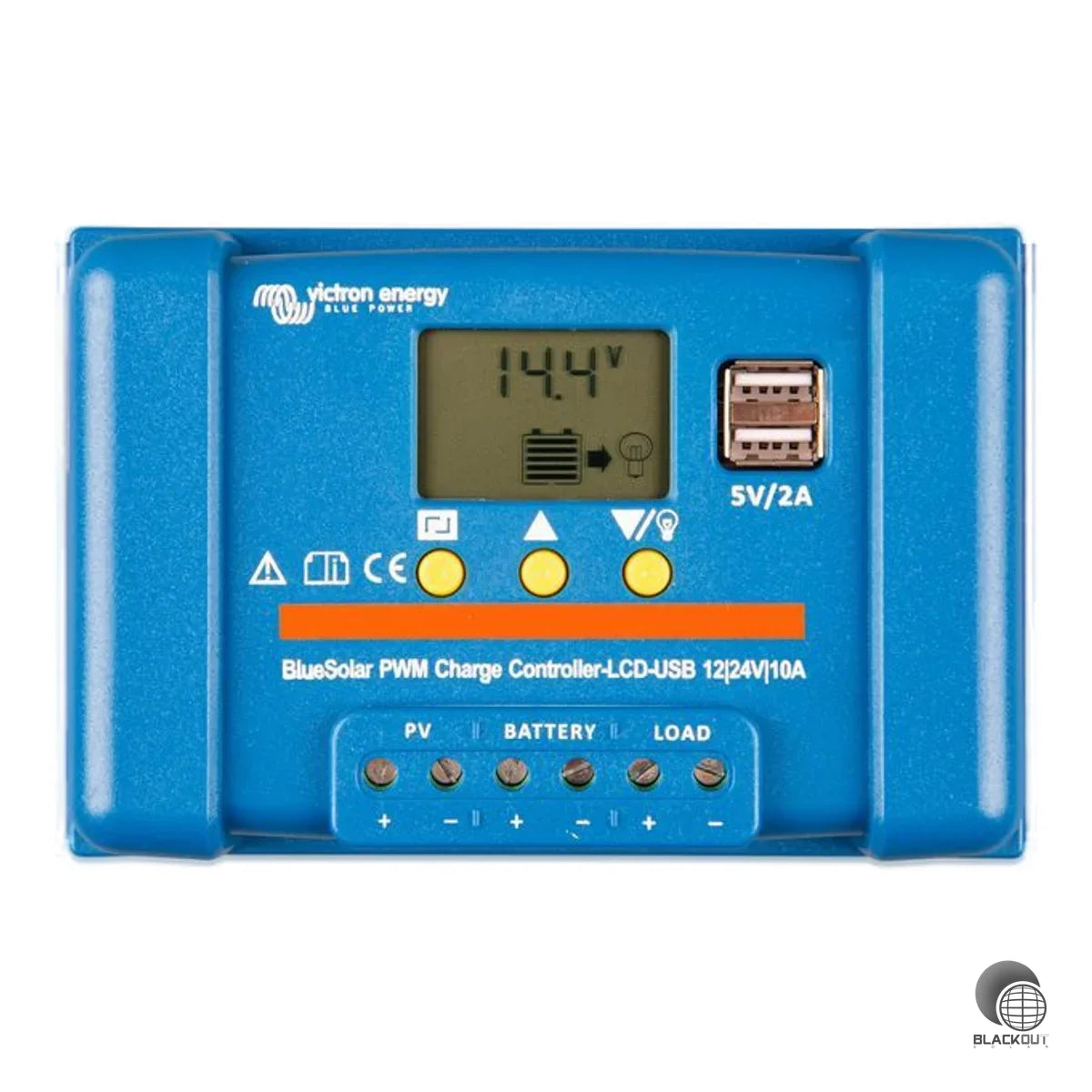 PWM-Solarladeregler mit LCD-Display und zwei USB-Ausgängen für 12/24V-Systeme. Unterstützt AGM-, GEL-, Flüssigelektrolyt- und LiFePO4-Batterien bei 10 A Nennladestrom.