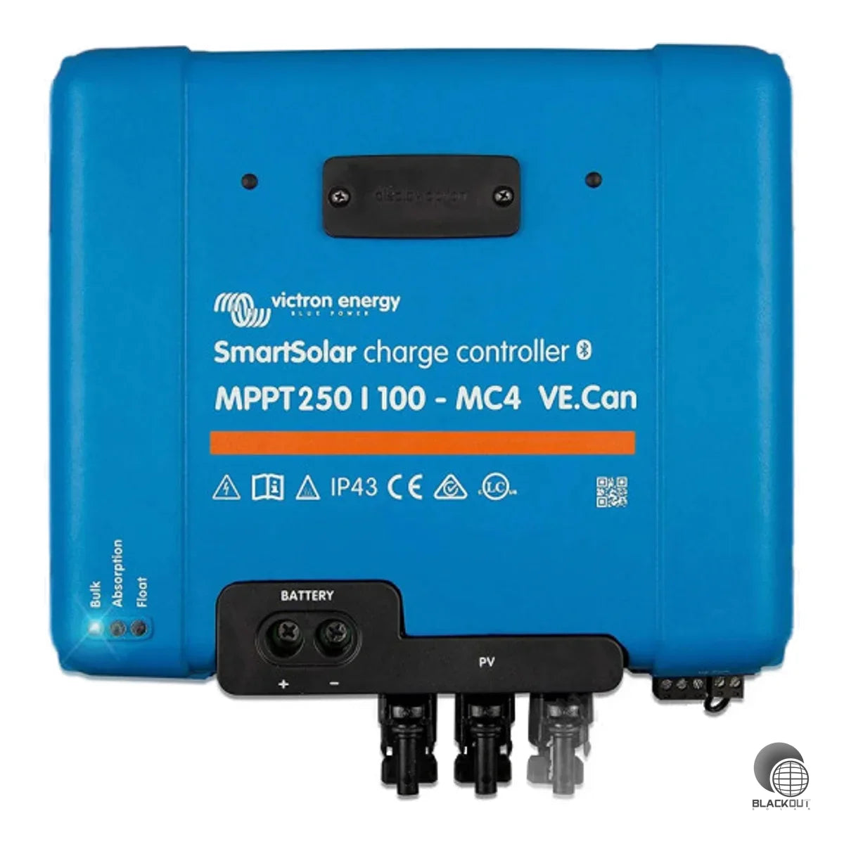 MPPT-Solarladeregler mit 100 A Nennladestrom und bis zu 250 V PV-Eingangsspannung. Ultraschnelles MPPT-Tracking, integriertes Bluetooth, VE.Can- und VE.Direct-Schnittstelle für flexible Systemintegration.