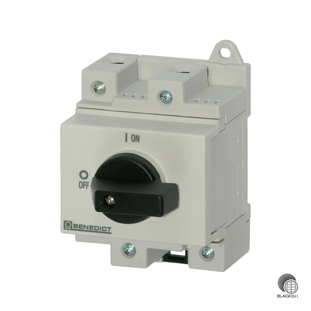 Zweipoliger Steuerschalter von Benedikt & Jaeger für zuverlässige Schaltvorgänge in elektrischen Steuerkreisen. Kompakte Bauform für den professionellen Einsatz in PV-Anlagen und Schaltschränken.