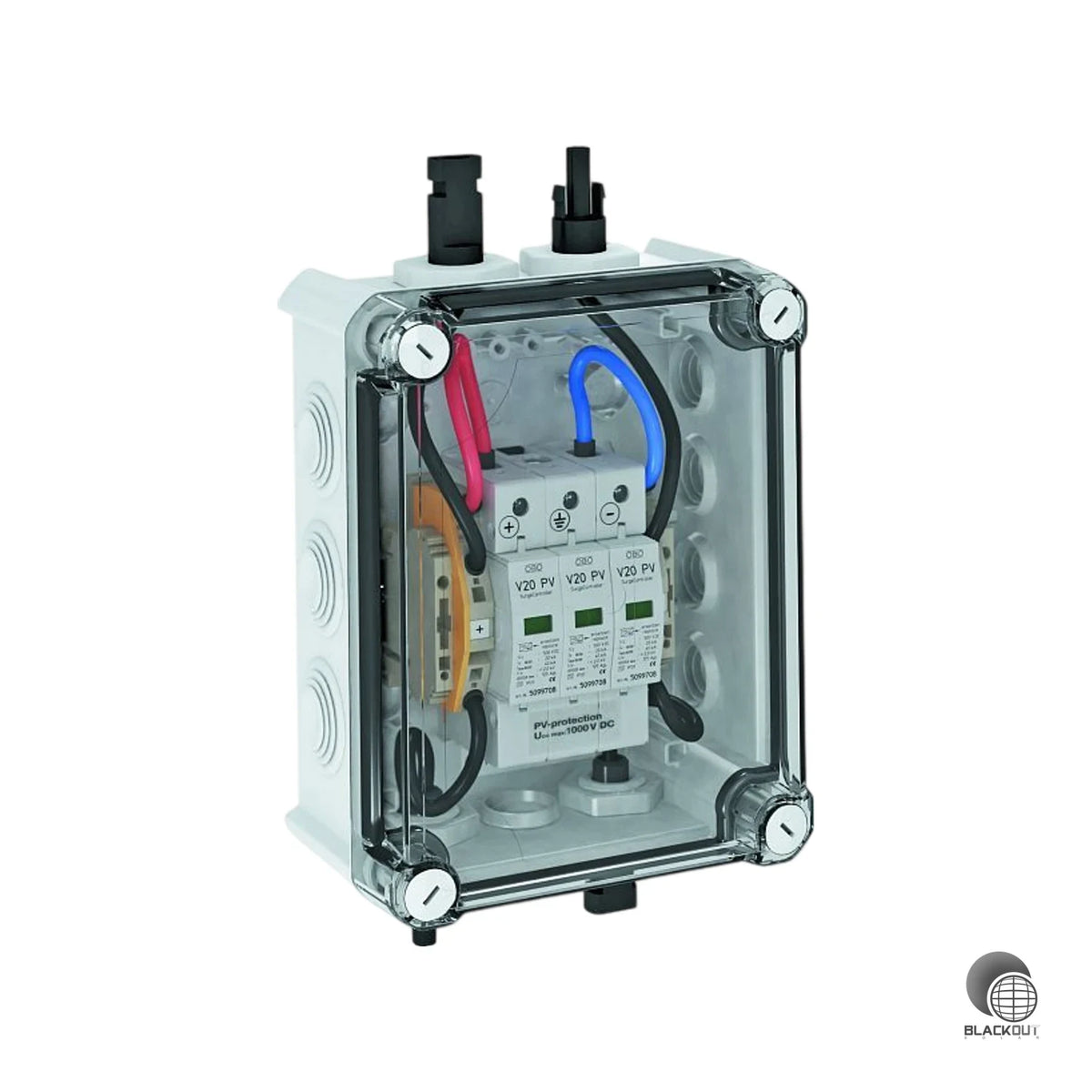 DC-Stringbox für PV-Anlagen mit einem String und einem MPP-Tracker-Eingang — vormontiert, spritzwassergeschützt und sofort einsatzbereit für die Außenmontage.