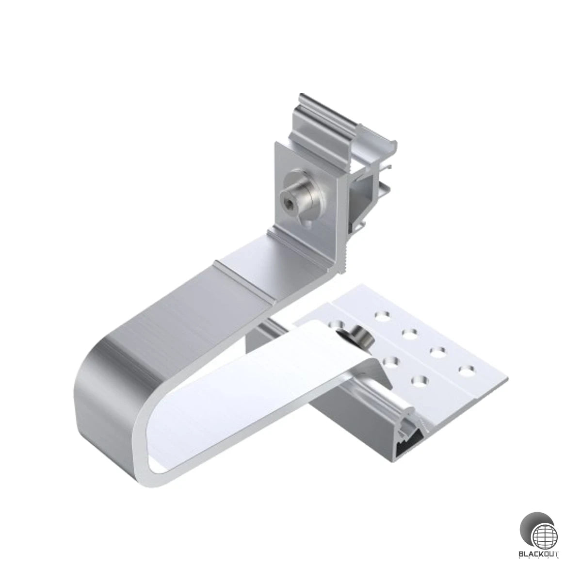 Schlanker Aluminium-Dachhaken für Pfannenziegel-Dächer mit niedriger Dachlattung oder Blechziegeln — mit Click-Schnellmontage für die Aerocompact X40/X50-Schienensysteme.