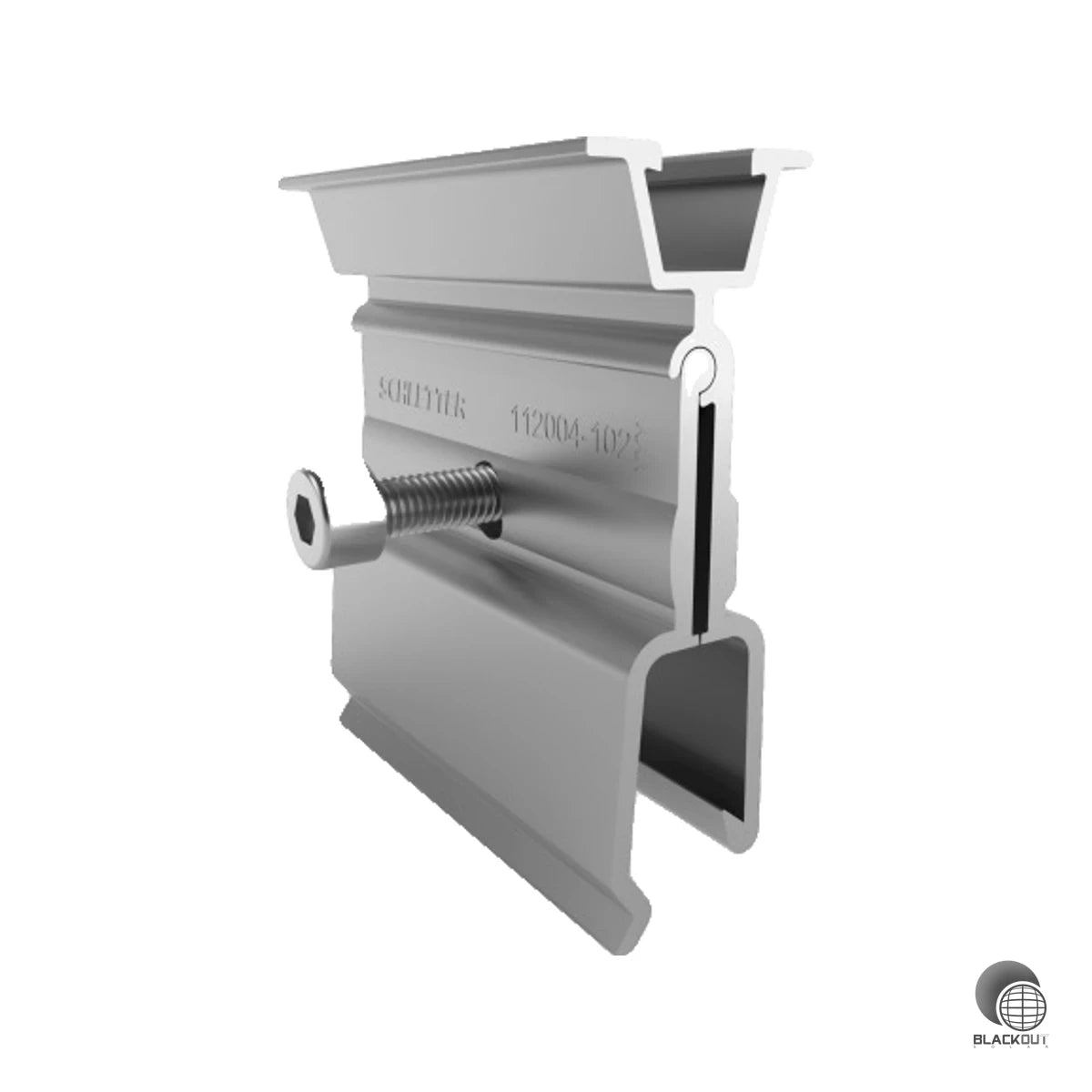 Dachdurchdringungsfreie Aluminium-Falzklemme von Schletter zur Befestigung von PV-Modulen auf Stehfalzblechen – kompatibel mit Zambelli RibRoof 500 und ähnlichen Profilen. Nur in Verbindung mit ProLine Modulklemmen einsetzbar.