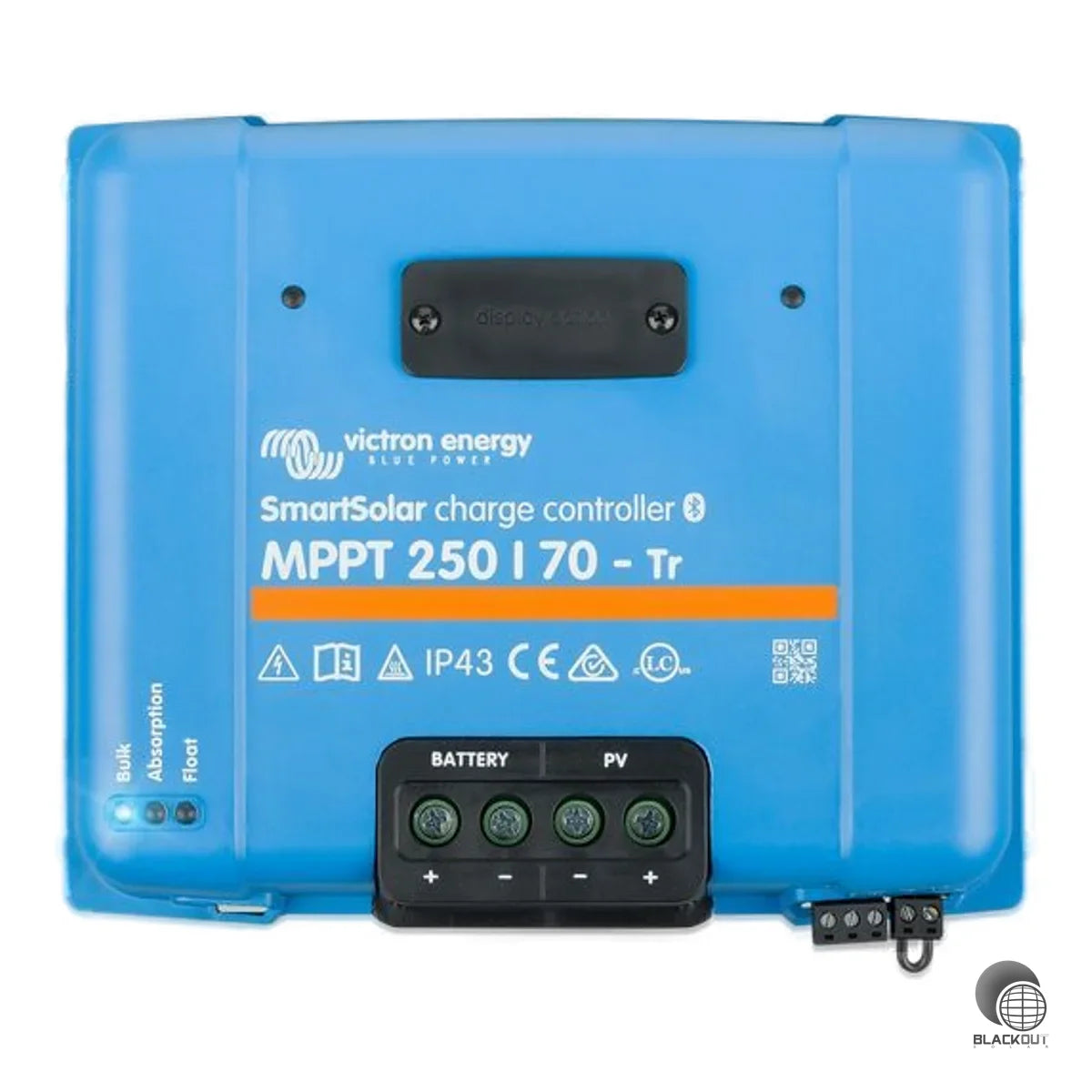 MPPT-Solarladeregler mit 70 A Nennladestrom und bis zu 250 V PV-Eingangsspannung für 12/24/48V-Batteriesysteme. Integriertes Bluetooth für drahtlose Konfiguration und Überwachung.