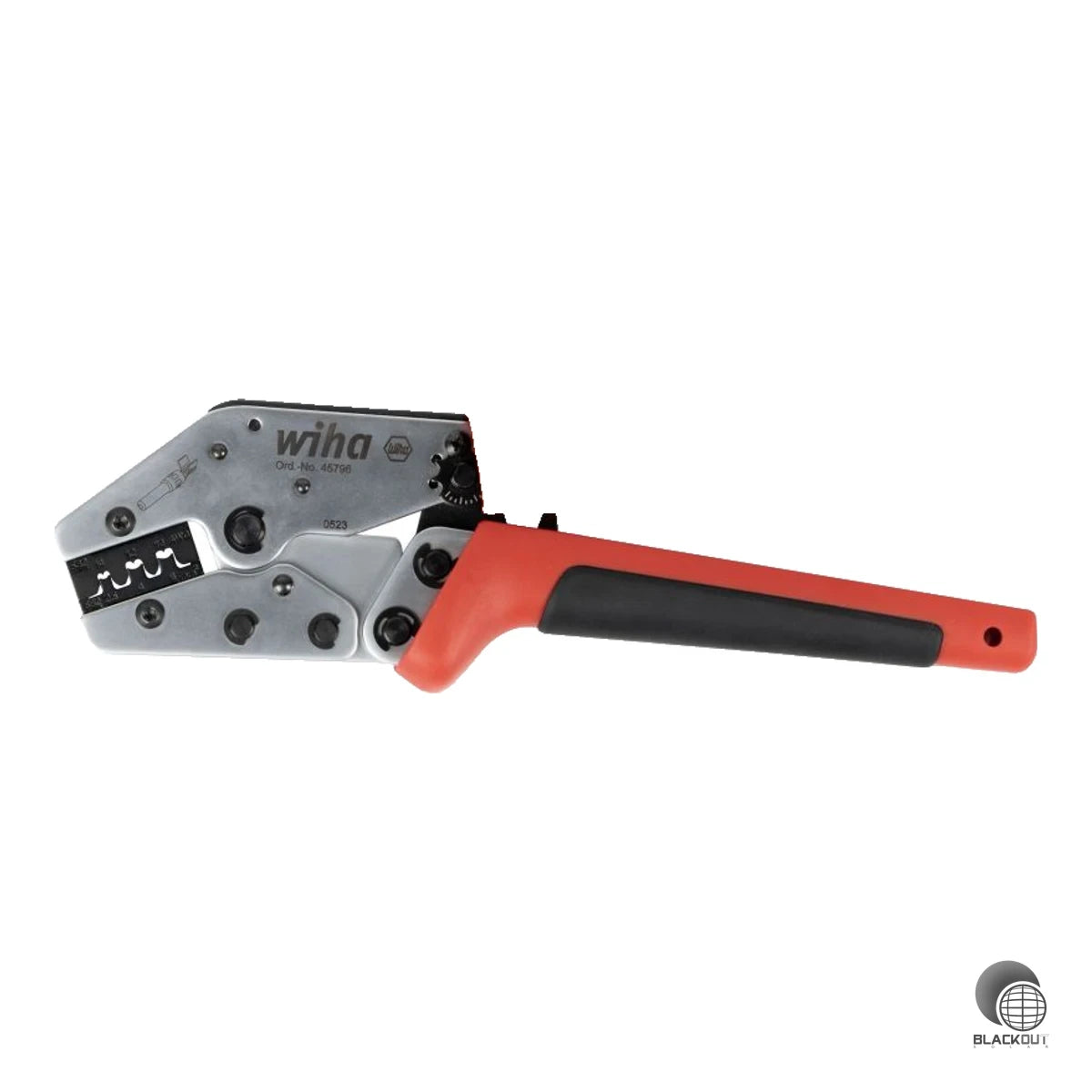 Professionelle Crimpzange von Wiha für MC4-Solarstecker – ermöglicht normgerechte Crimpverbindungen an Solarkabeln mit 2,5 / 4 / 6 mm² für Montage, Installation und Service von Photovoltaikanlagen.