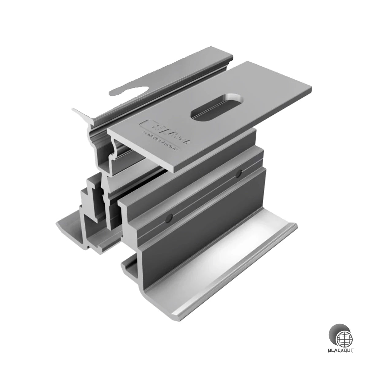 Zuverlässige Befestigungsklemme für die Montage von PV-Modulen auf Stehfalzdächern aus Aluminium – passend für das SL Rack Montagesystem.