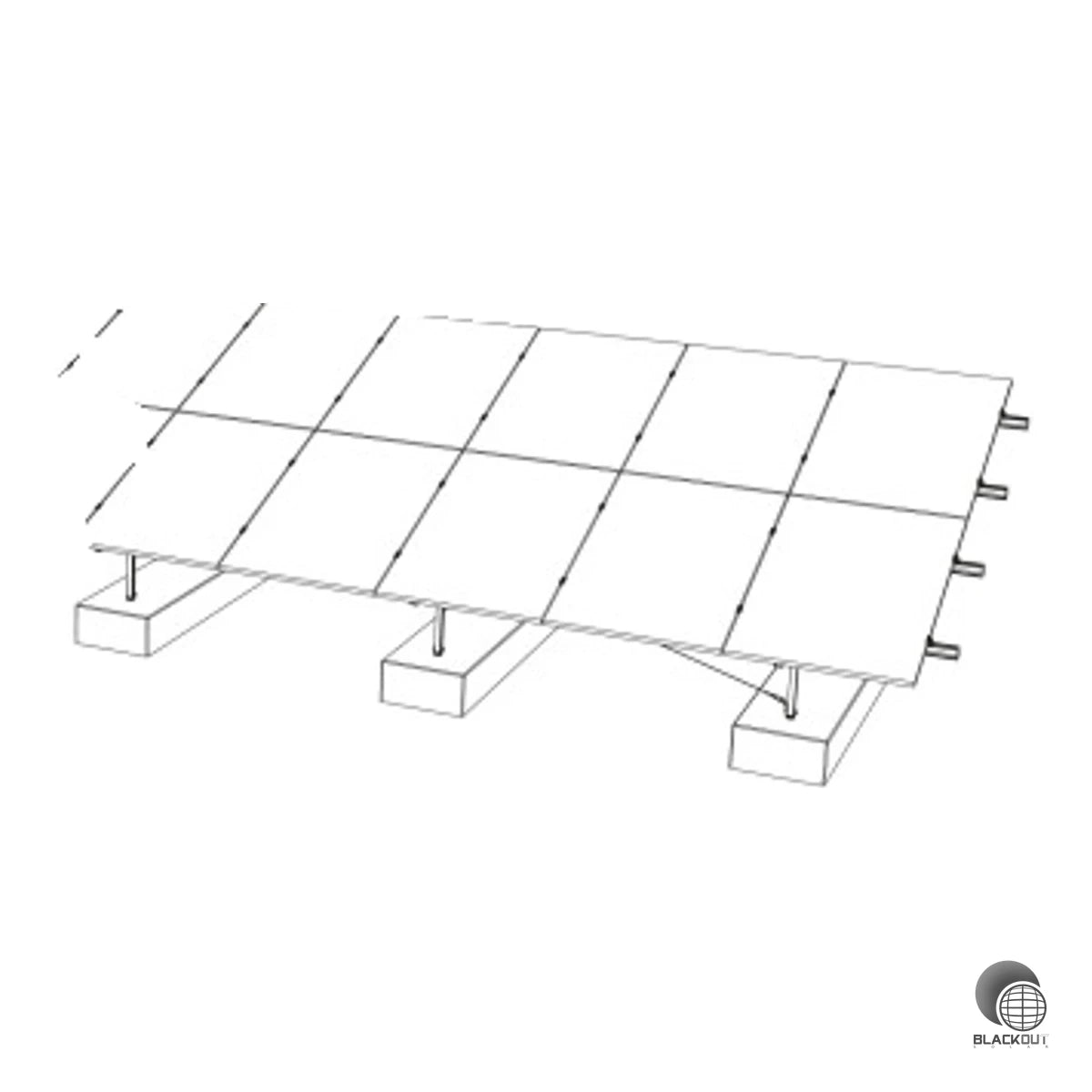 Komplett-Montageset für das K2 N-Rack 2.20 CS – alles für die bodennahe Freilandmontage von 24 Solarmodulen im Portrait-Format auf Ballastblöcken, ohne Dachdurchdringung.