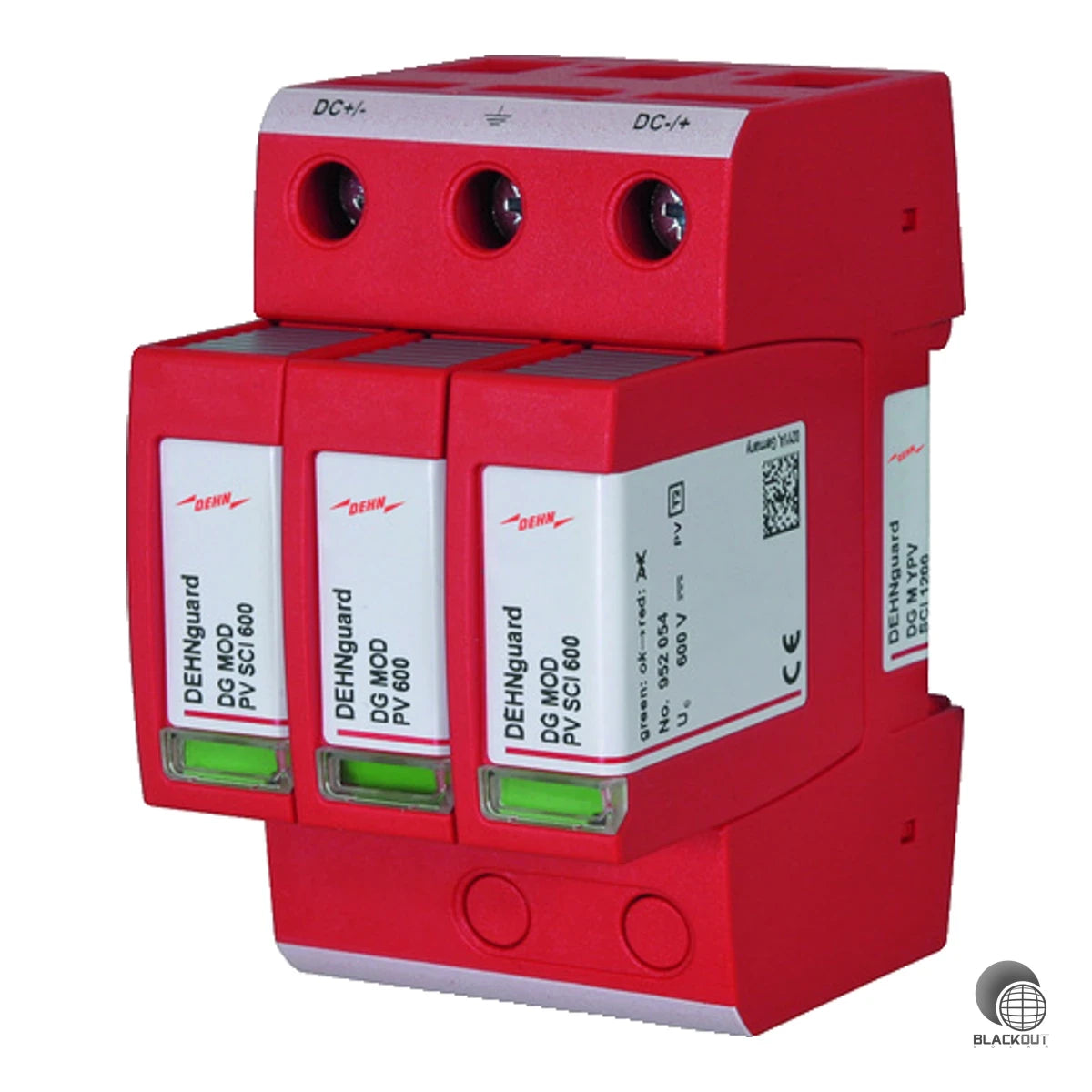 Mehrpoliger Typ-2-Überspannungsableiter für Photovoltaik-Anlagen bis 1200 V DC mit patentiertem SCI-Prinzip und einem maximalen Ableitstoßstrom von 25 kA — zertifiziert nach EN 61643-31 / IEC 61643-31.