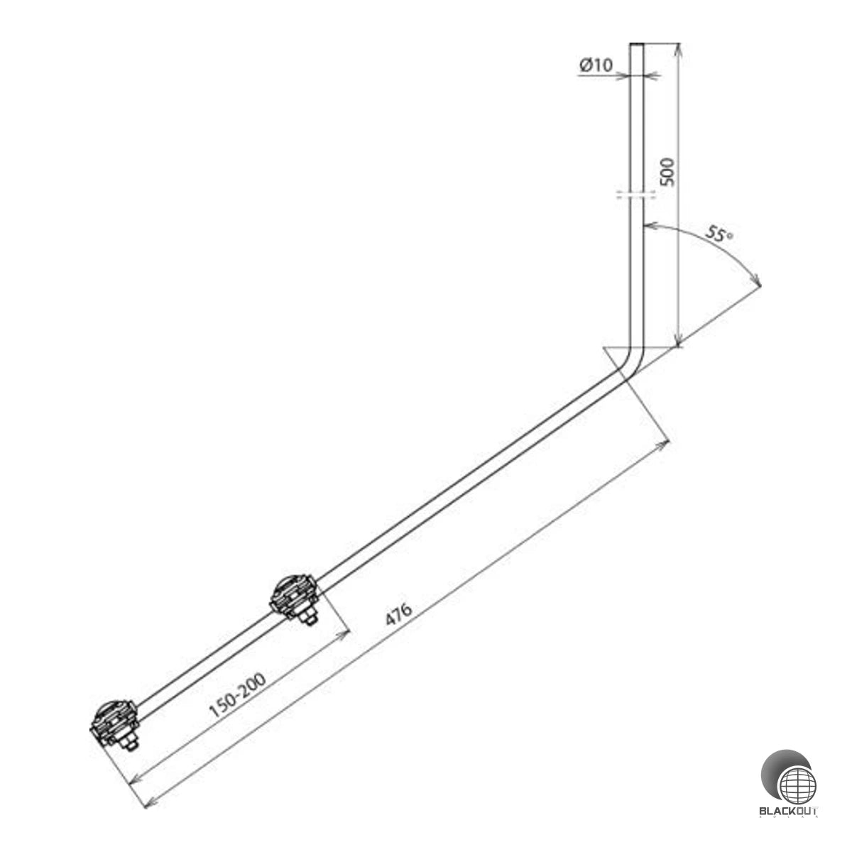 Dehn FSPS Fangspitze 55° abgewinkelt Ø10mm 1000mm Aluminium
