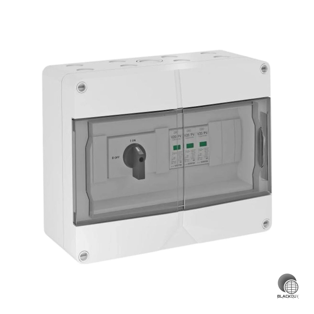 Kompakte DC-Stringbox für PV-Anlagen mit einem MPP-Tracker — inklusive Typ-2-Überspannungsschutz und 1000V-Lasttrennschalter, vormontiert und sofort einsatzbereit.