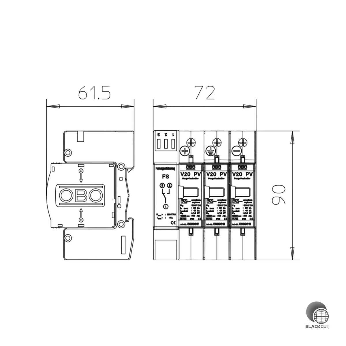 OBO Bettermann V20 PV-Überspannungsableiter 600V DC 3-polig