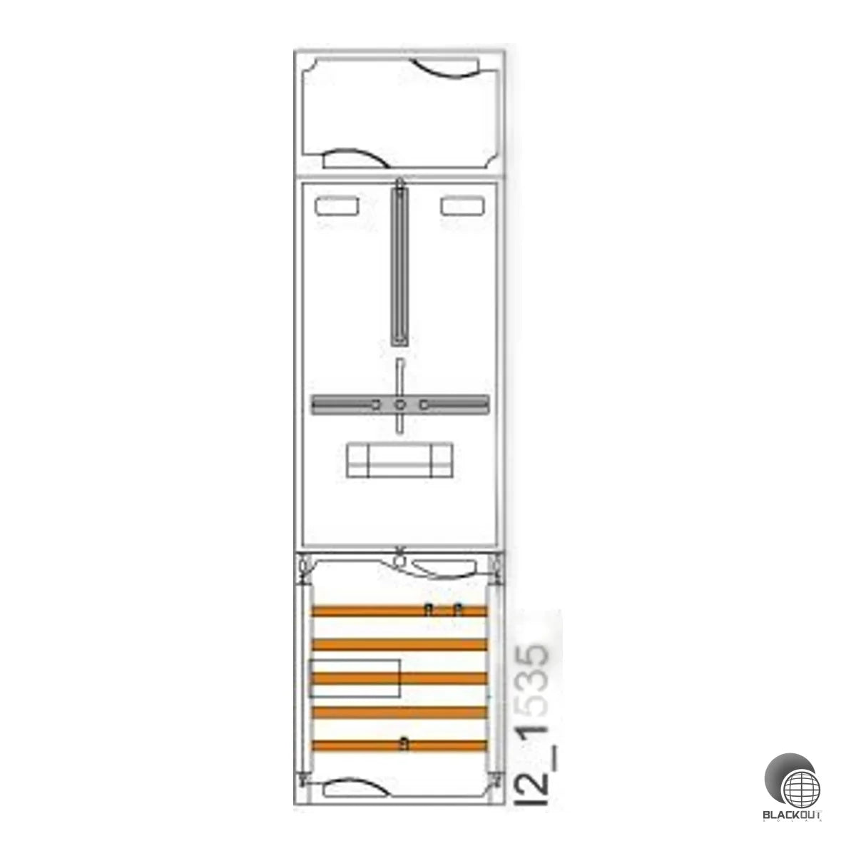 Vorverdrahteter Schnellmontagebausatz für PV-Zählerfelder im TNS-Netz mit Ferraris-Zählerplatz und 63A Hauptschalter. Kompakte 1-stöckige Ausführung (250 x 900 mm) mit 4-poliger Sammelschiene.