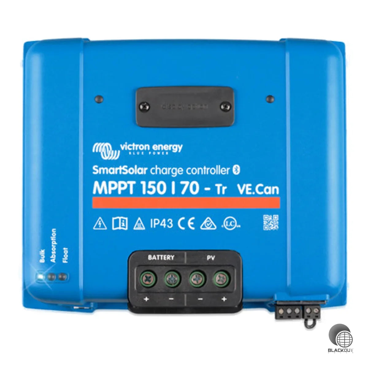MPPT-Solarladeregler mit 70 A Nennladestrom für 12/24/48-V-Systeme und bis zu 150 V PV-Leerspannung. Ultraschnelles MPPT-Tracking, VE.Can-, VE.Direct- und Bluetooth-Kommunikation für flexible Systemintegration.