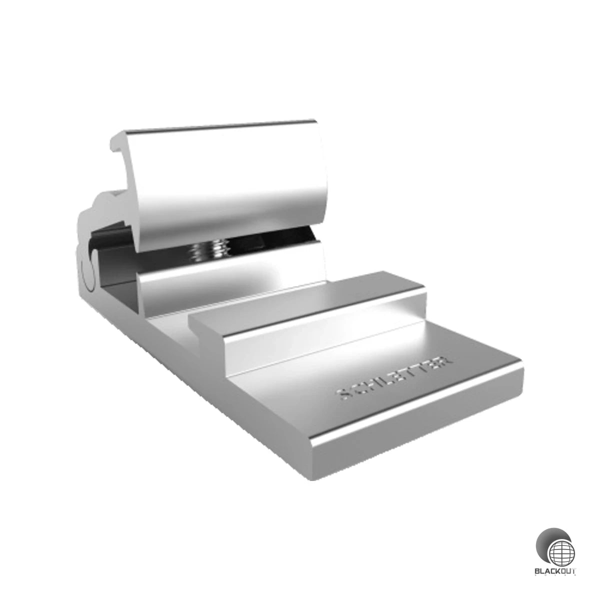Aluminium-Klemmstück für die einfache Anbindung von Solarmodul-Klemmsystemen an Blechfalzklemmen anderer Hersteller — inklusive M8-Schraube zur sicheren Befestigung.
