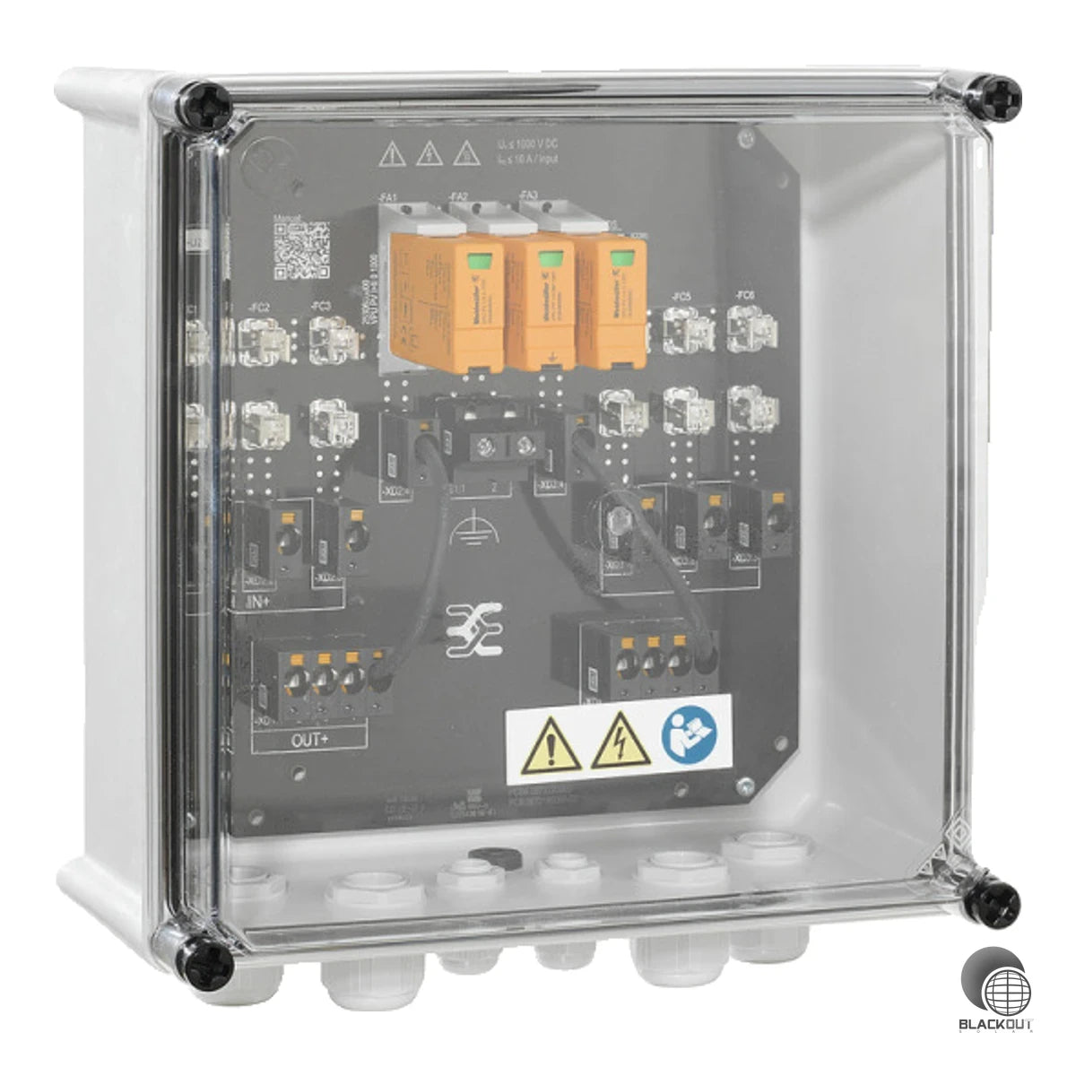 Generatoranschlusskasten für die DC-Seite von PV-Anlagen mit 1 MPP-Tracker, 3 Eingängen und 3 Ausgängen. Bietet kombinierten Überspannungsschutz Typ I/II bei 1000 V Bemessungsspannung im wetterfesten IP65-Gehäuse.