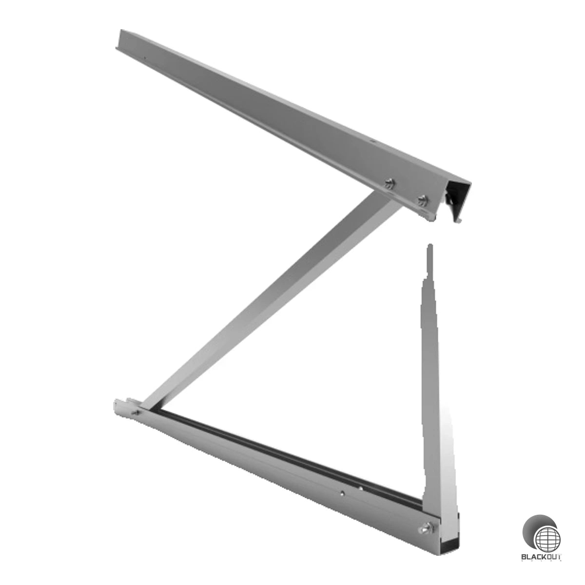 Aluminium-Flachdachstütze von Schletter für die durchdringungsfreie Montage von PV-Modulen bis 1,6 m auf Gründächern. Der Neigungswinkel lässt sich in 5°-Schritten zwischen 10° und 20° einstellen.