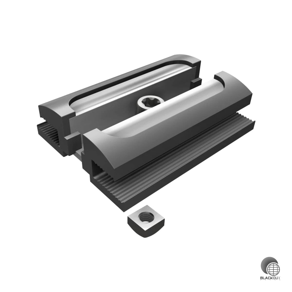 Mittelklemme von SL Rack zur sicheren Befestigung rahmenloser Laminat-Module auf Montagesystemen. Ideal für den professionellen Einsatz auf Schrägdächern und Flachdächern.