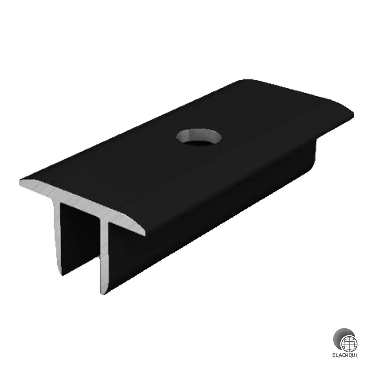 Schwarze Modulmittelklemme von K2 Systems für Rahmenhöhen von 25 bis 50 mm. Fixiert Solarmodule sicher auf K2 Modultrageschienen – Befestigungsmaterial separat erhältlich.