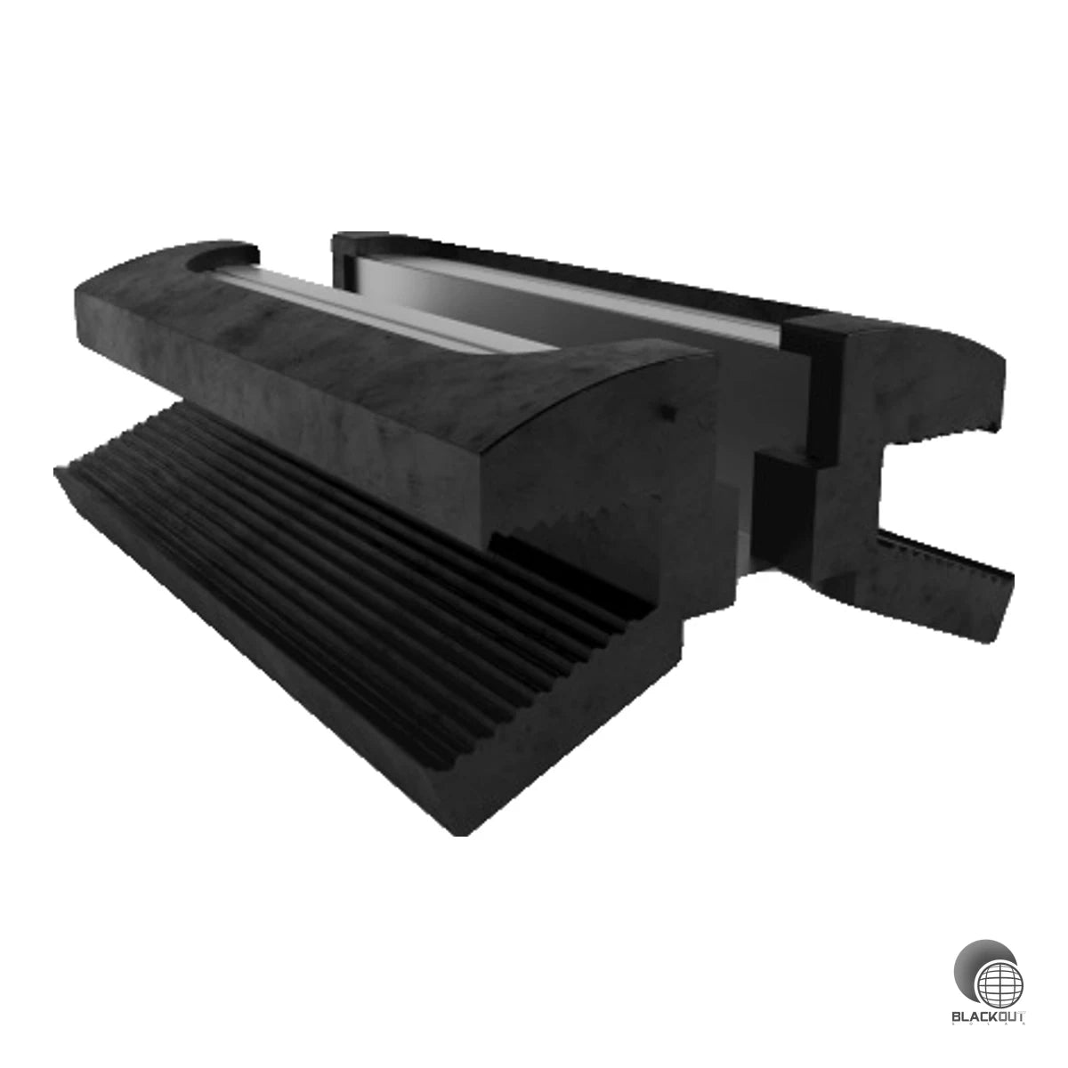 Zertifizierte Aluminium-Mittelklemme mit EPDM-Gummi für First Solar Serie 4 Module mit 6,8 mm Rahmenstärke. Inklusive M8 x 20 Befestigungszubehör, 11 mm Glaseinstand bei ca. 22 mm Modulspalt.