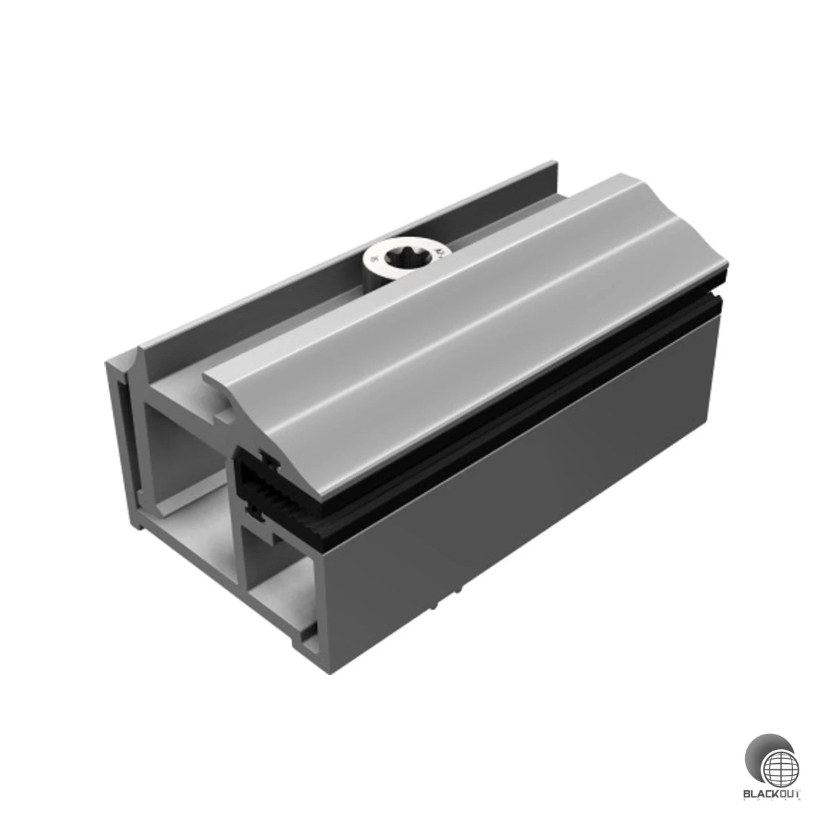 Endklemme speziell für rahmenlose Dünnschichtmodule, mit passgenauer Form für verschiedene Moduldicken — sicher, flexibel und einfach montierbar.