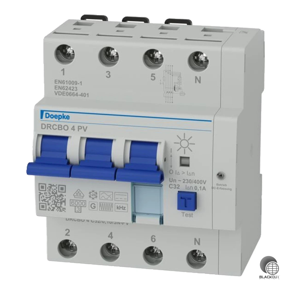 Allstromsensitiver FI-/LS-Kombischalter (Typ B+) speziell für Photovoltaikanlagen — vereint Fehlerstrom- und Leitungsschutz auf nur 4,5 TE mit kurzzeitverzögerter Auslösung für maximale Anlagenverfügbarkeit.