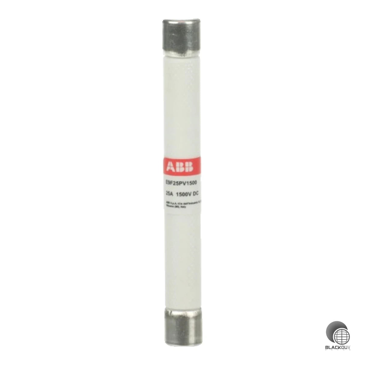 Zylindrische PV-Sicherung von ABB für den zuverlässigen Schutz von Gleichstrom-Schaltungen bis 1500 V DC bei 25 A Bemessungsstrom.