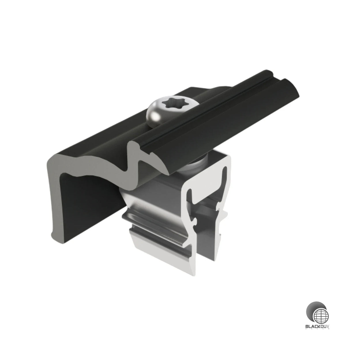 Randseitige Modulklemme aus schwarz eloxiertem Aluminium für das PREFA PREVARIO Solarmontagesystem — sichert Solarmodule mit 28–37 mm Rahmenstärke zuverlässig an der Außenkante der Modulreihe.