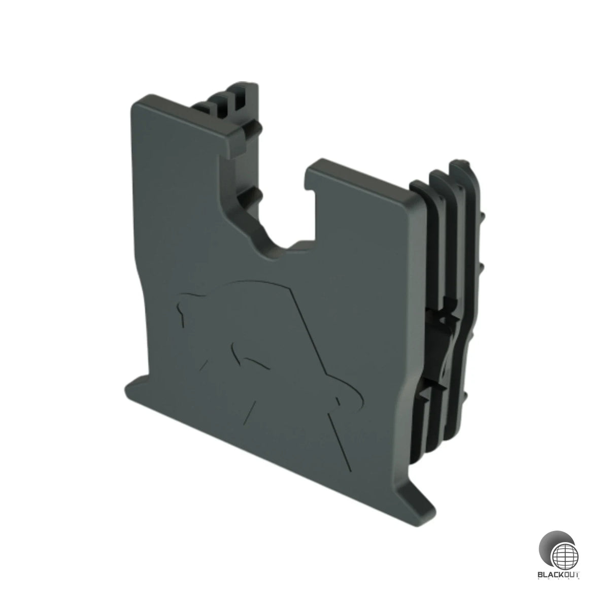 Graue Endkappe aus Kunststoff für das Prefa Prevario Solarmontagesystem. Schützt die offenen Schienenenden zuverlässig vor Witterungseinflüssen und Verschmutzung.