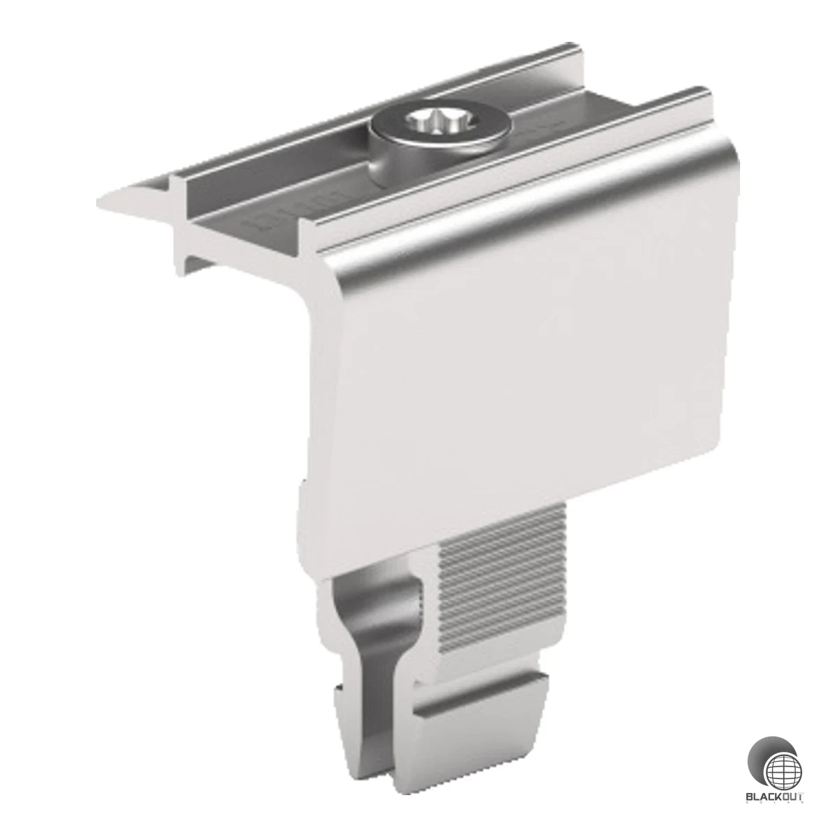 Universelle Aluminium-Endklemme für PV-Module mit 30–40 mm Rahmenhöhe. Serienmäßig mit Erdungspin und 10 mm Klemmtiefe für flexible Einsatzmöglichkeiten.